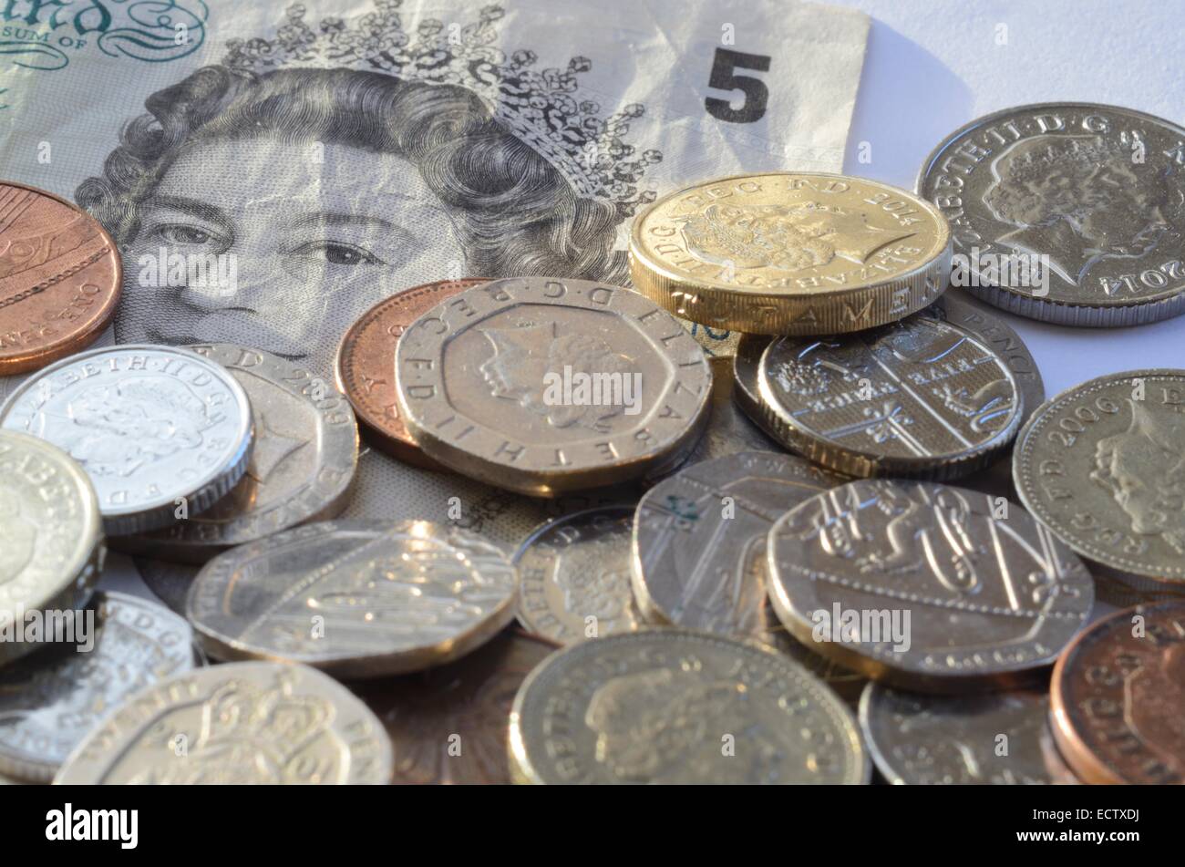 British Sterling money coins and notes Stock Photo