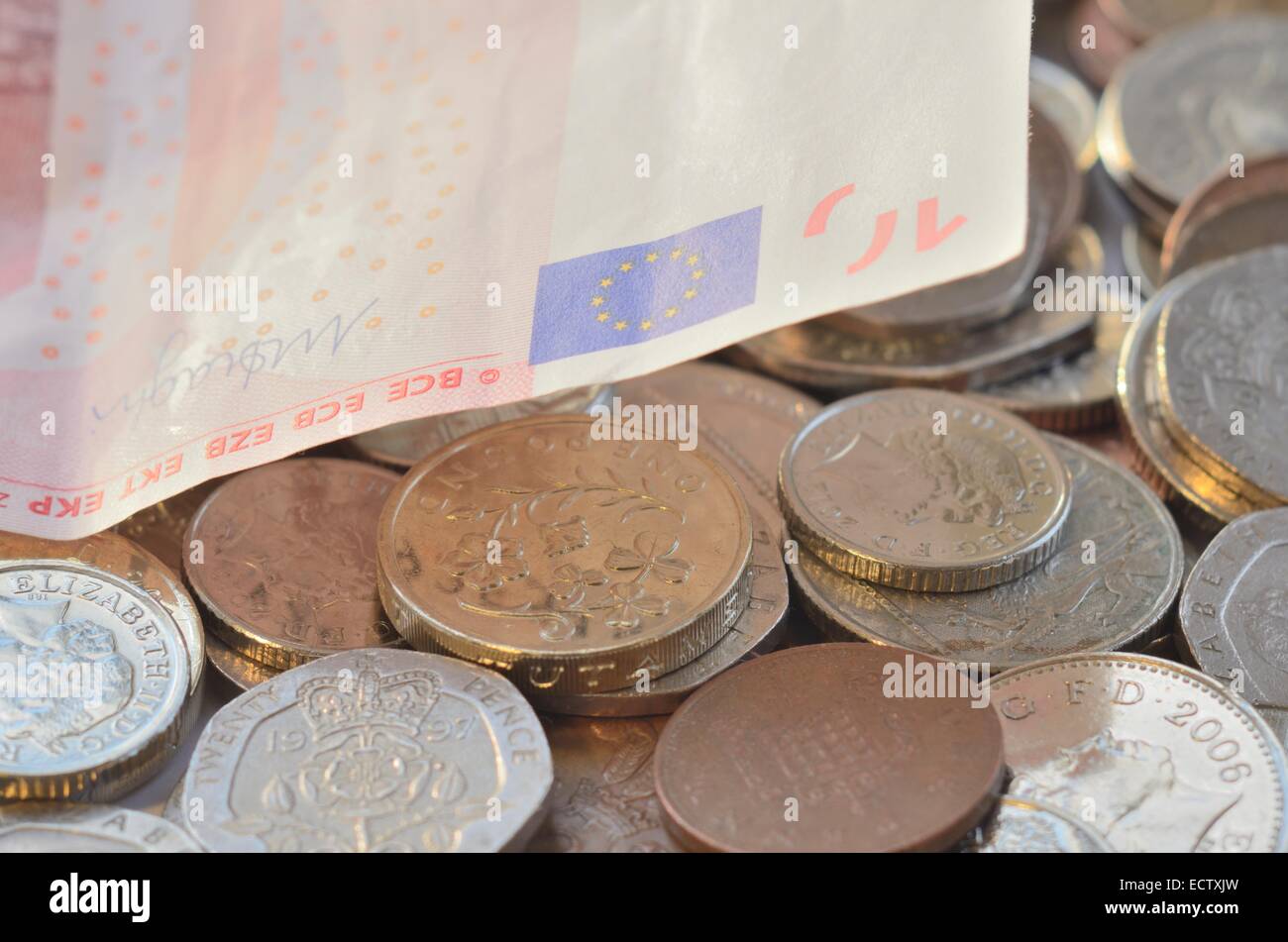 British Sterling and Euros, coins money Stock Photo - Alamy