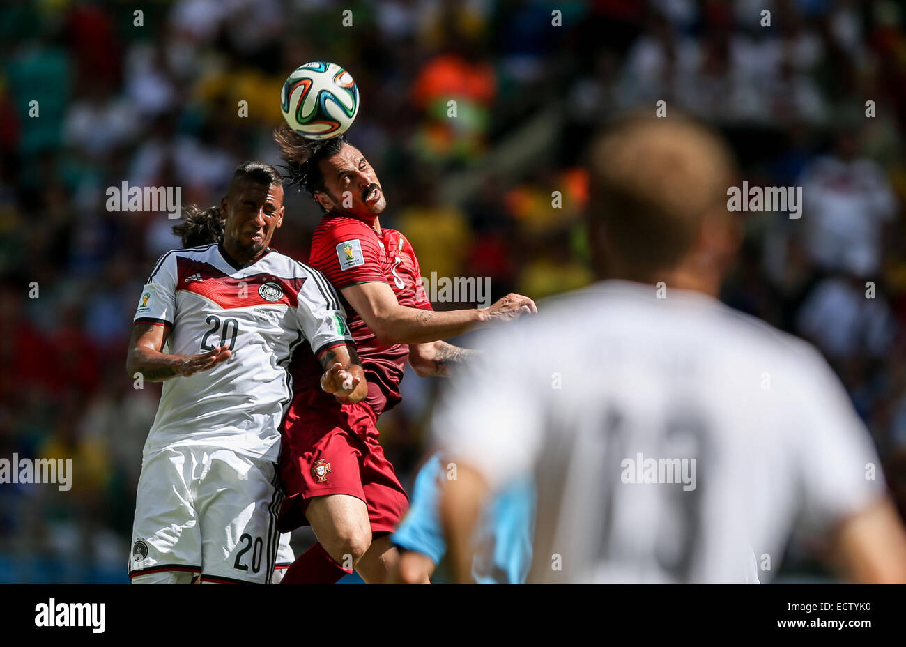 2014 FIFA World Cup - Group G match, Germany v Portugal - held at Arena Fonte Nova. Germany went on to win, 4-0.  Featuring: Jerome Boateng,Hugo Almeida Where: Salvador, BA, Brazil When: 16 Jun 2014 Stock Photo