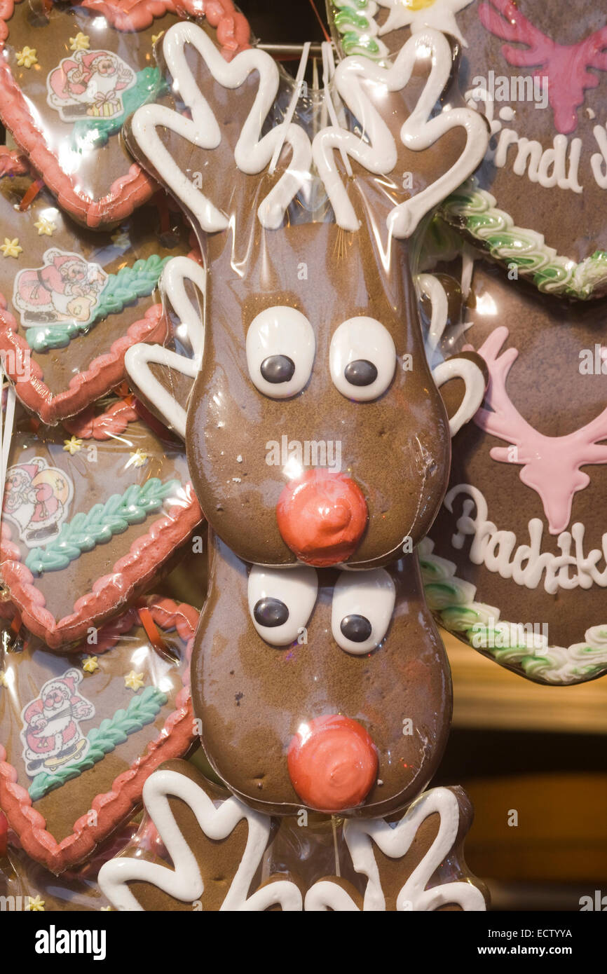Reindeer cookies wrapped in protective cling film Stock Photo