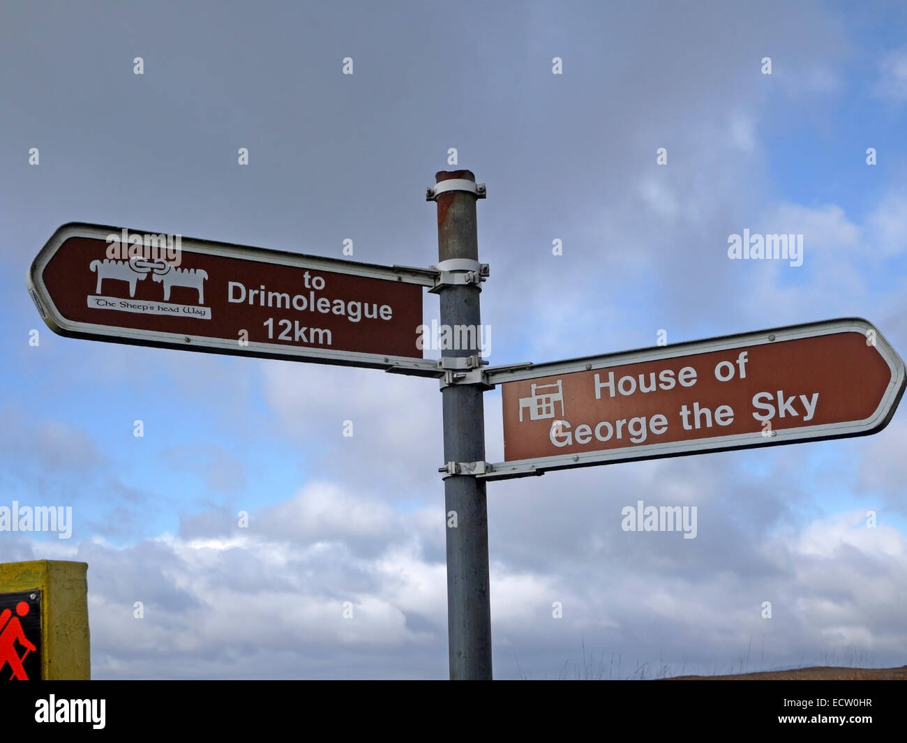 Signpost on the Mullaghmesha Loop walk, County Cork, Ireland. Stock Photo
