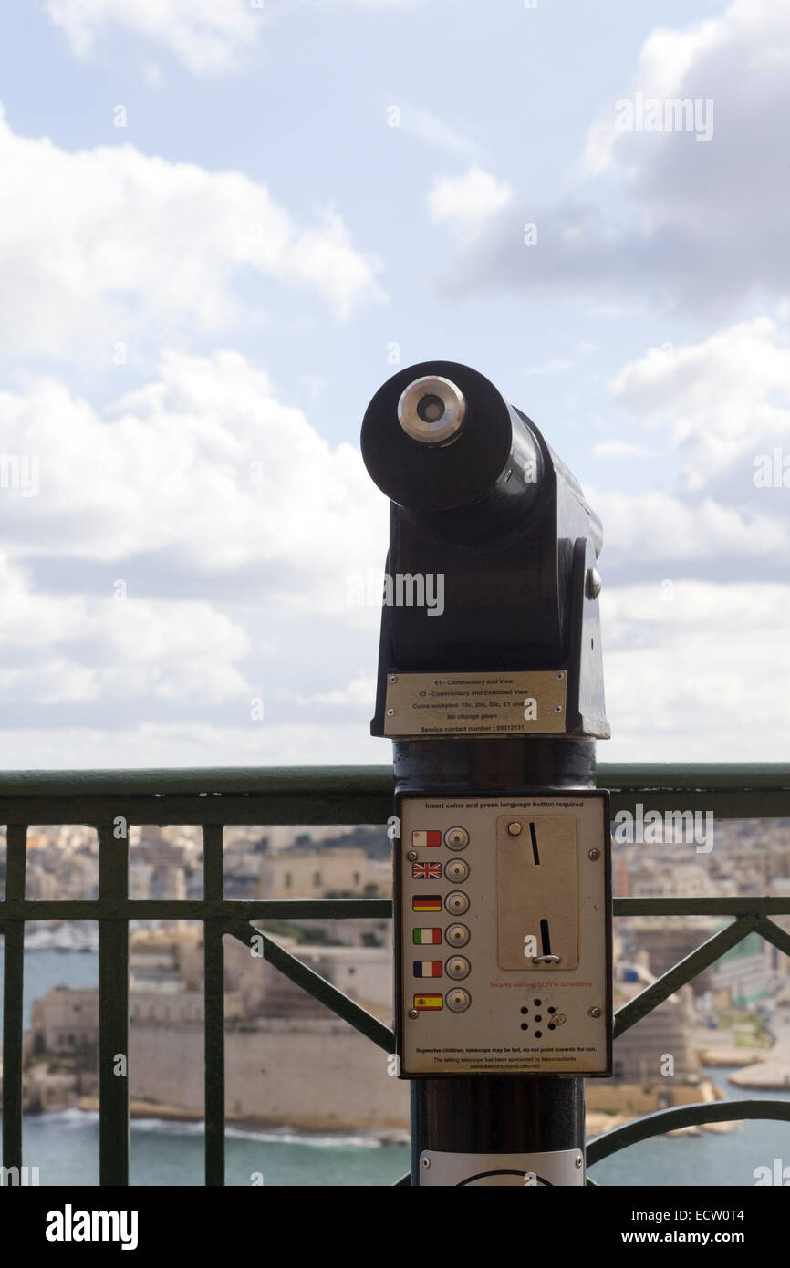 Talking Telescope overlooking Valletta on the Island of Malta Stock