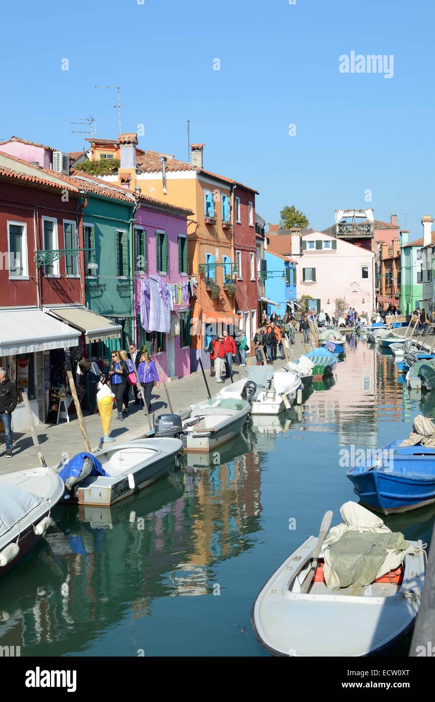 Canal and houses houses in Burano, Venice, Italy Stock Photo
