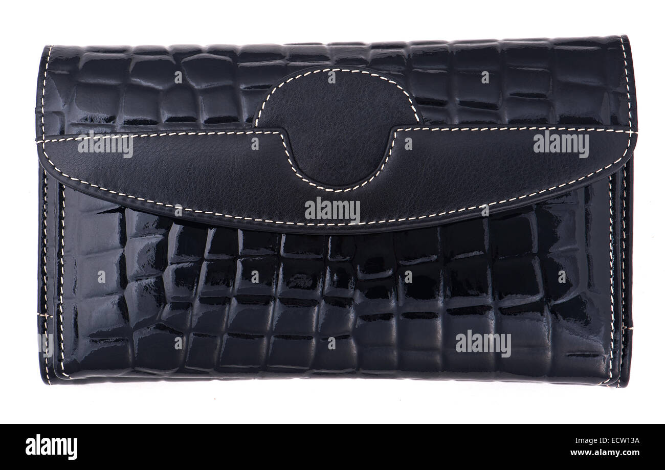 Black lacquer purse on white isolated background Stock Photo - Alamy