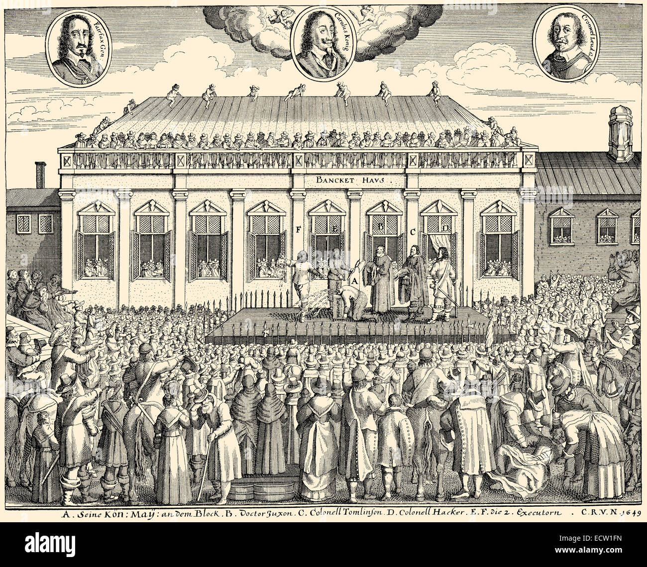 The execution of Charles I, 1600 - 1649, in front of the Whitehall Palace in London, on 30th January 1649, King of England, Scot Stock Photo