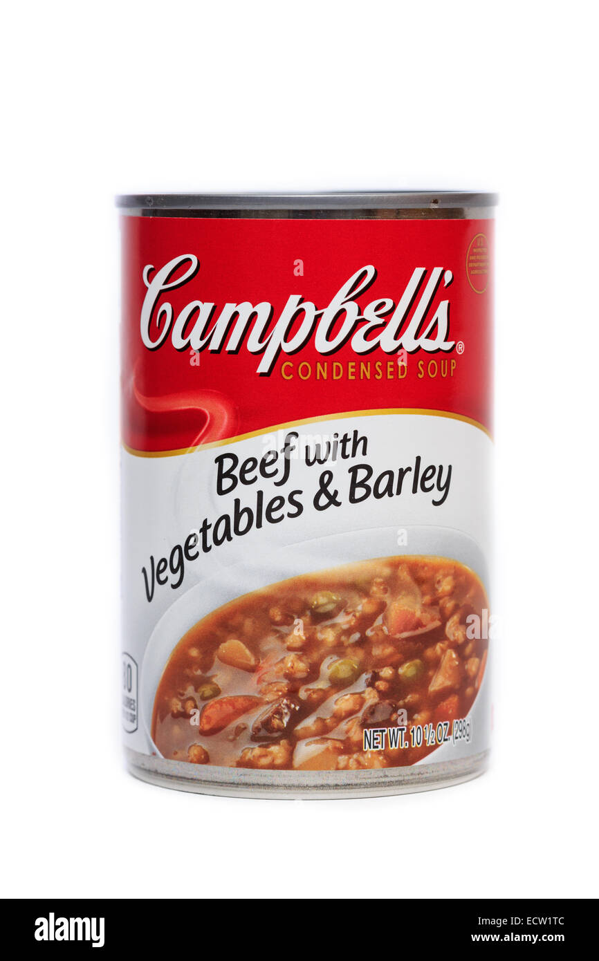 Campbell's Beef with Vegetables & Barley condensed soup Stock Photo