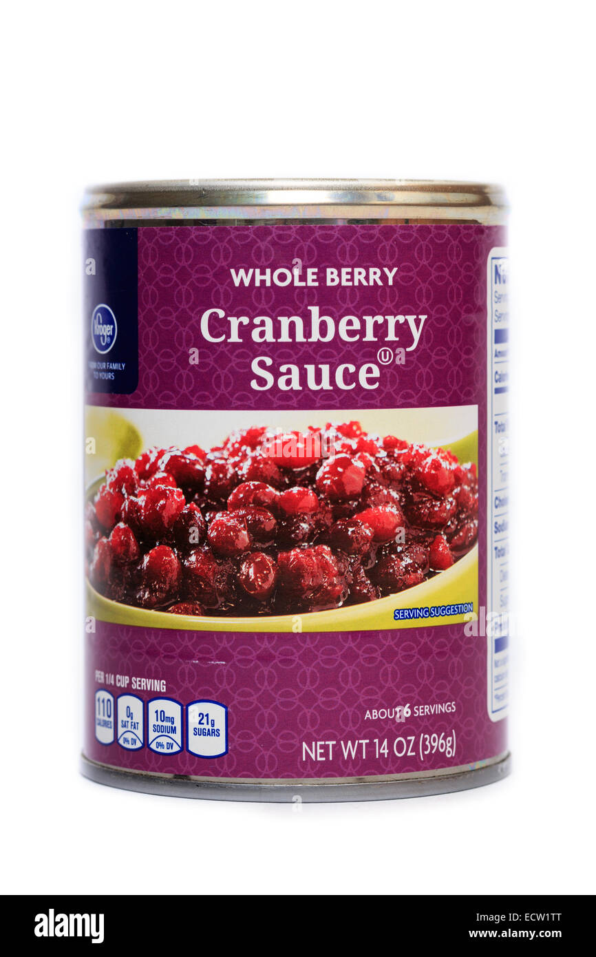 Kroger Brand Canned Whole Berry Cranberry Sauce Stock Photo