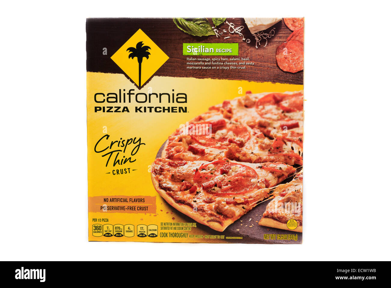 California Pizza Kitchen Sicilian Crispy Thin Crust Ready Meal Stock Photo