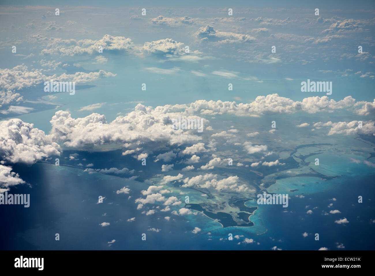 Aerial view of the remote Crooked Island in the Bahamas in the Atlantic Ocean Stock Photo