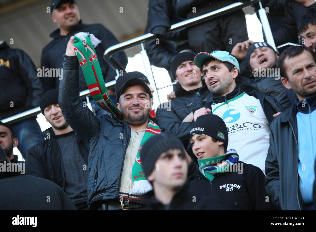 Supporters of FC Terek, at the Terek football stadium in the Chechen capital Grozny, Russia Stock Photo