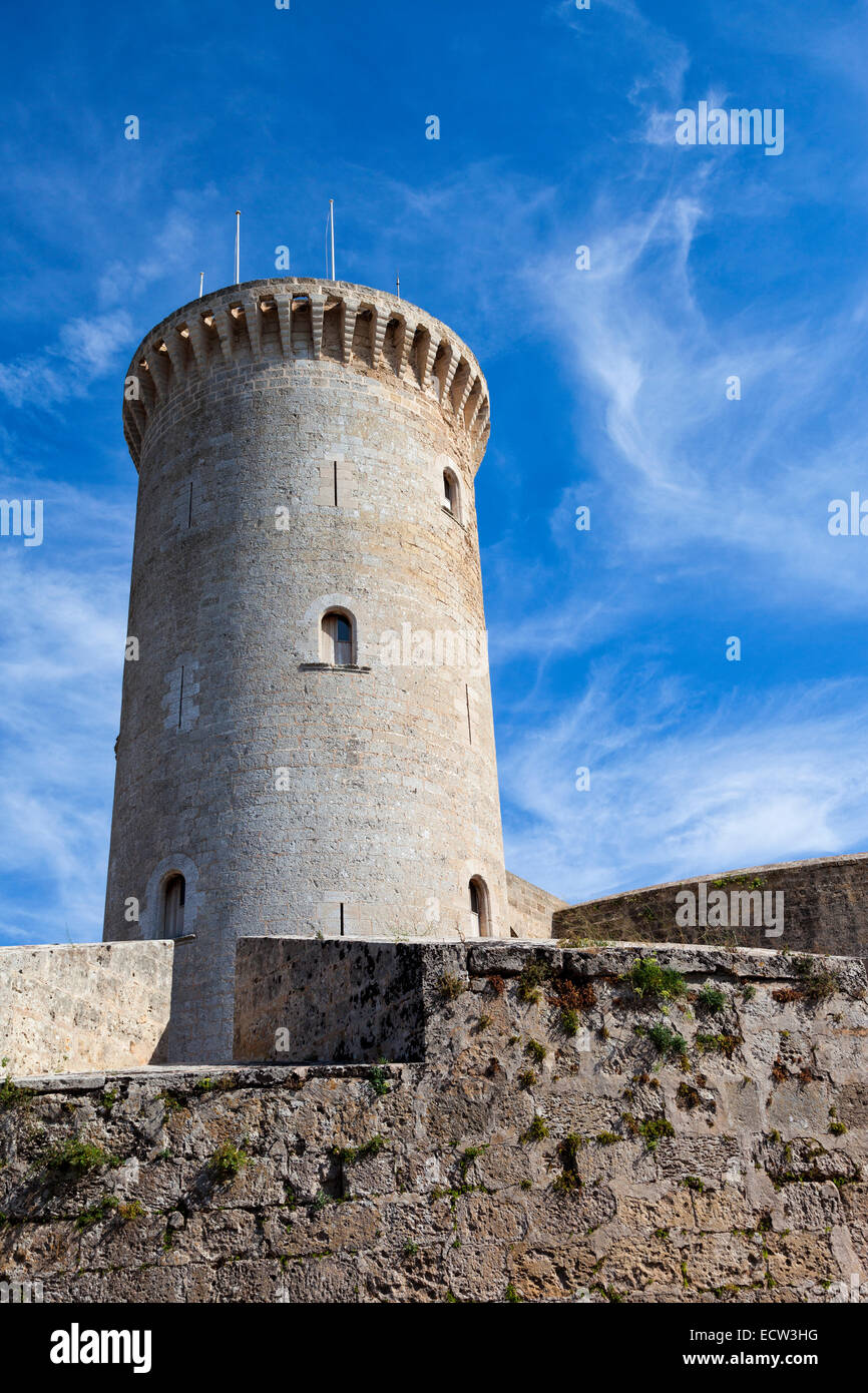 Bellver castle tower in Majorca, Spain Stock Photo
