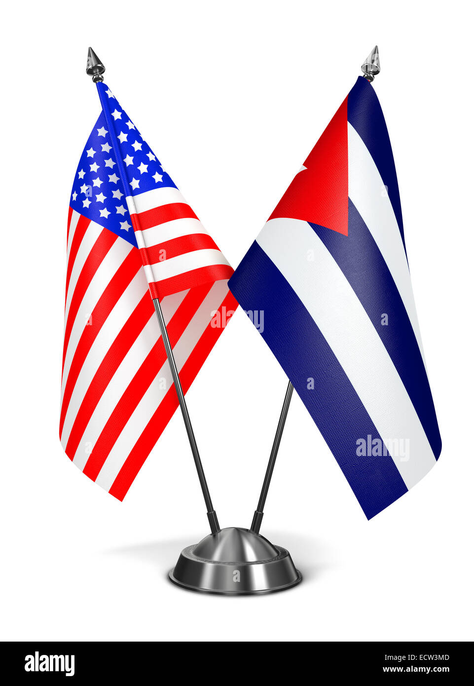 USA and Cuba - Miniature Flags Isolated on White Background. Stock Photo