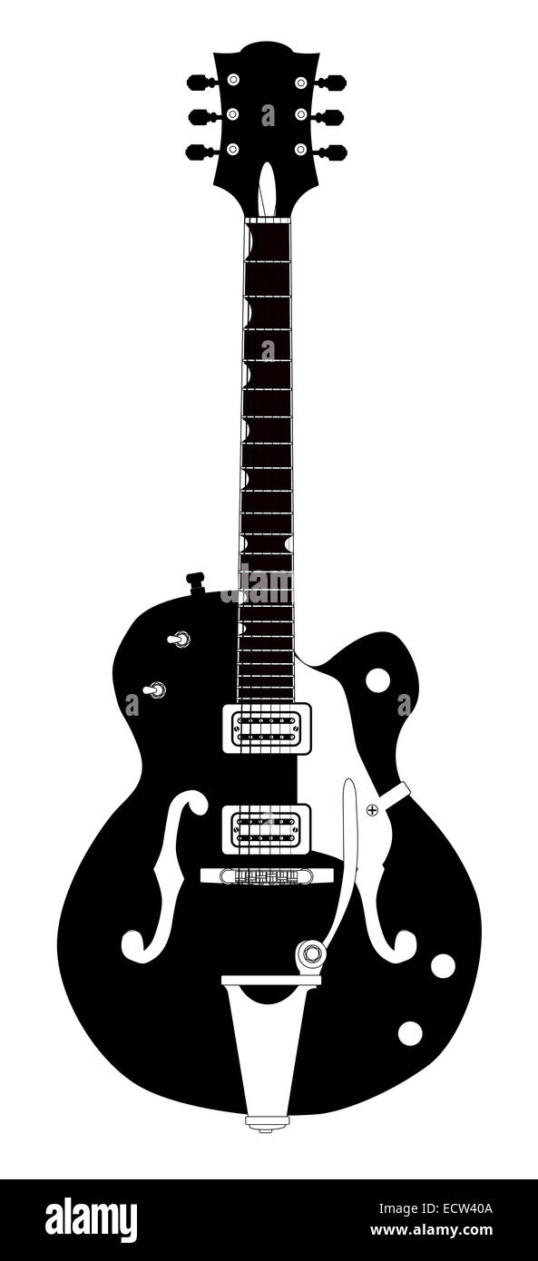 A typical country and Western Guitar in black and white over a white background Stock Photo