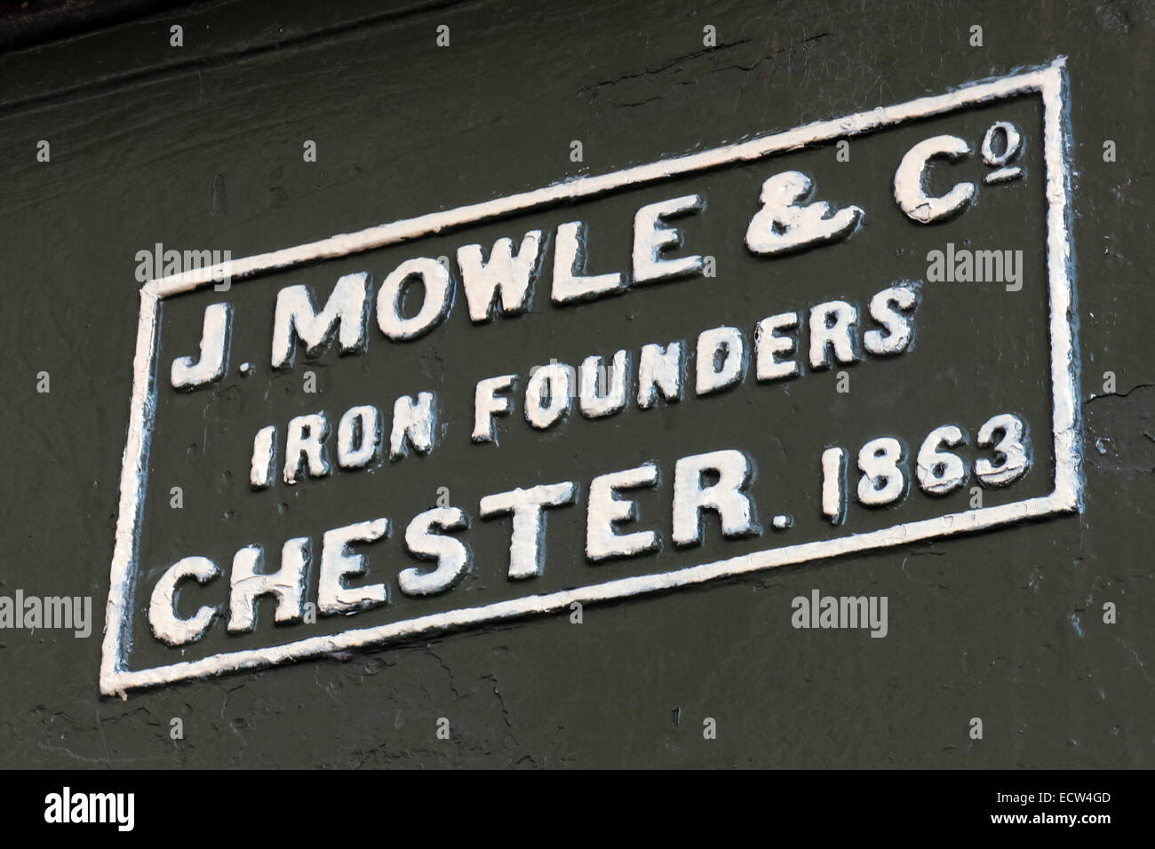 Iron Founders mark J.Mowle & Co Chester 1863 on a canal bridge, city centre, Cheshire, England, UK, CH1 Stock Photo