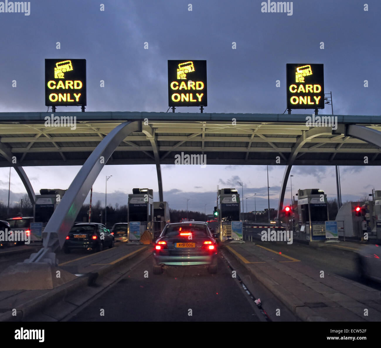 Cars Queuing M6 Tolls Plaza area at Great Wyrley , Staffs , England, UK Stock Photo