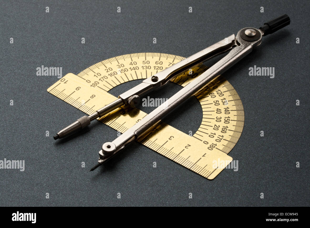 Pair of compasses and protractor isolated on white Stock Photo Alamy