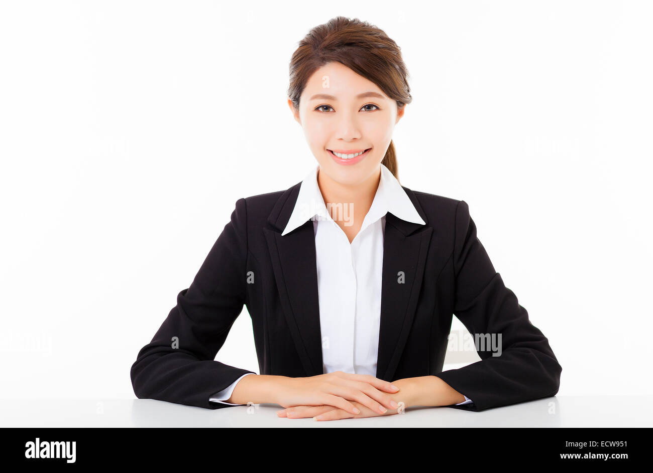 smiling business woman with white background Stock Photo - Alamy