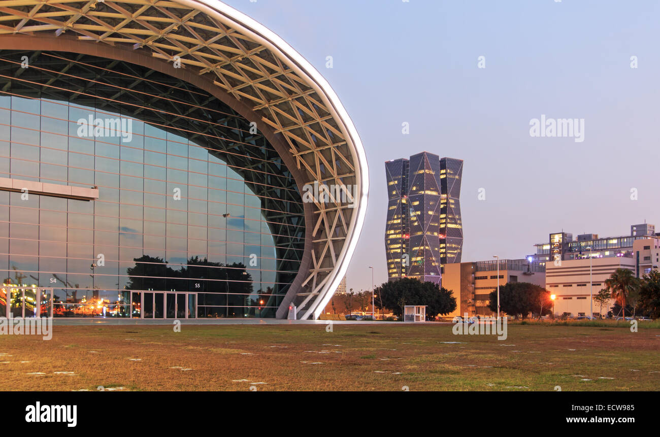 Kaohsiung, Taiwan - December 18, 2014: The newly opened Kaohsiung Exhibition Center and the China Steel Corporation Headquarters Stock Photo
