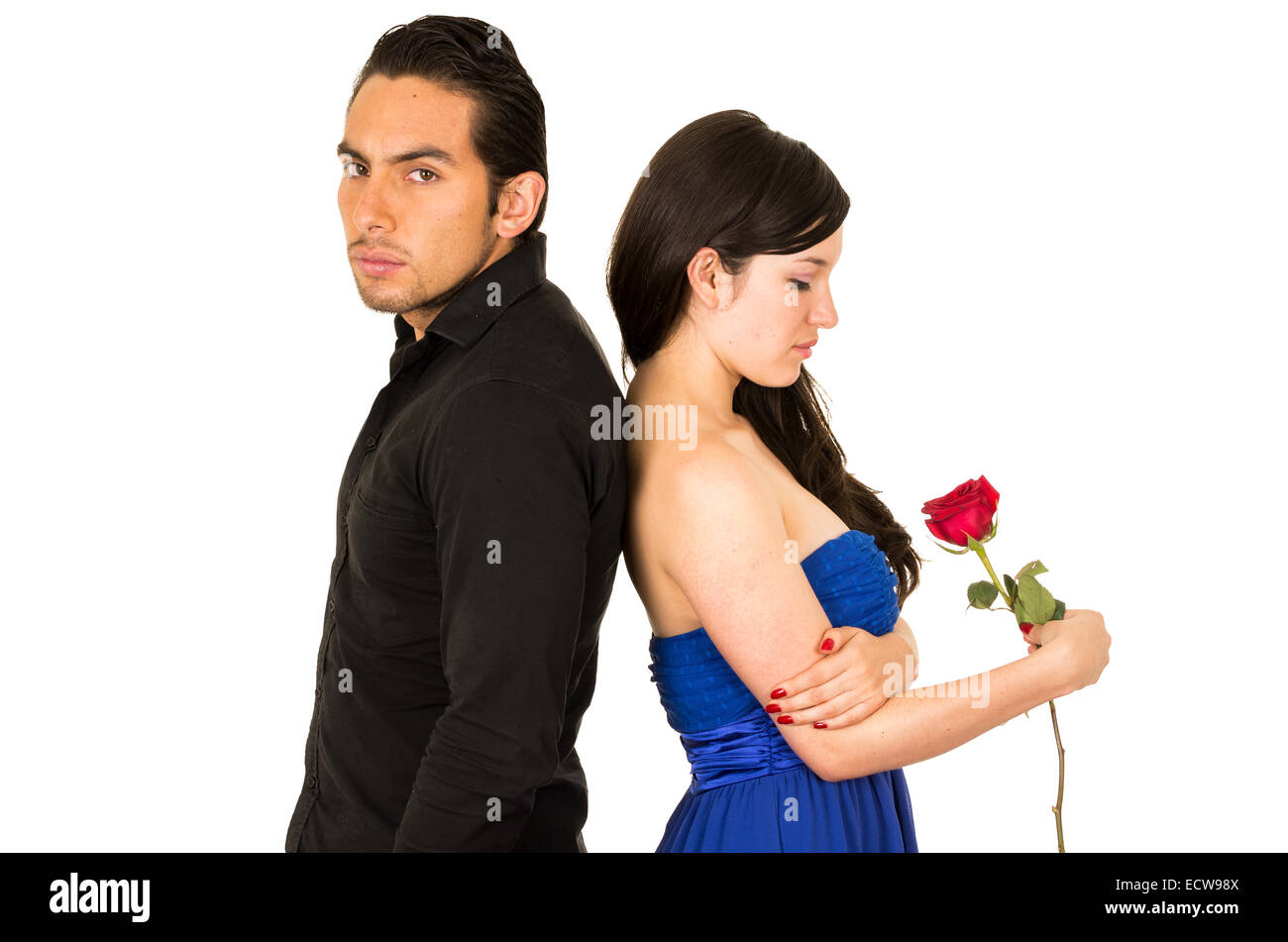 young attractive couple sad back to back Stock Photo