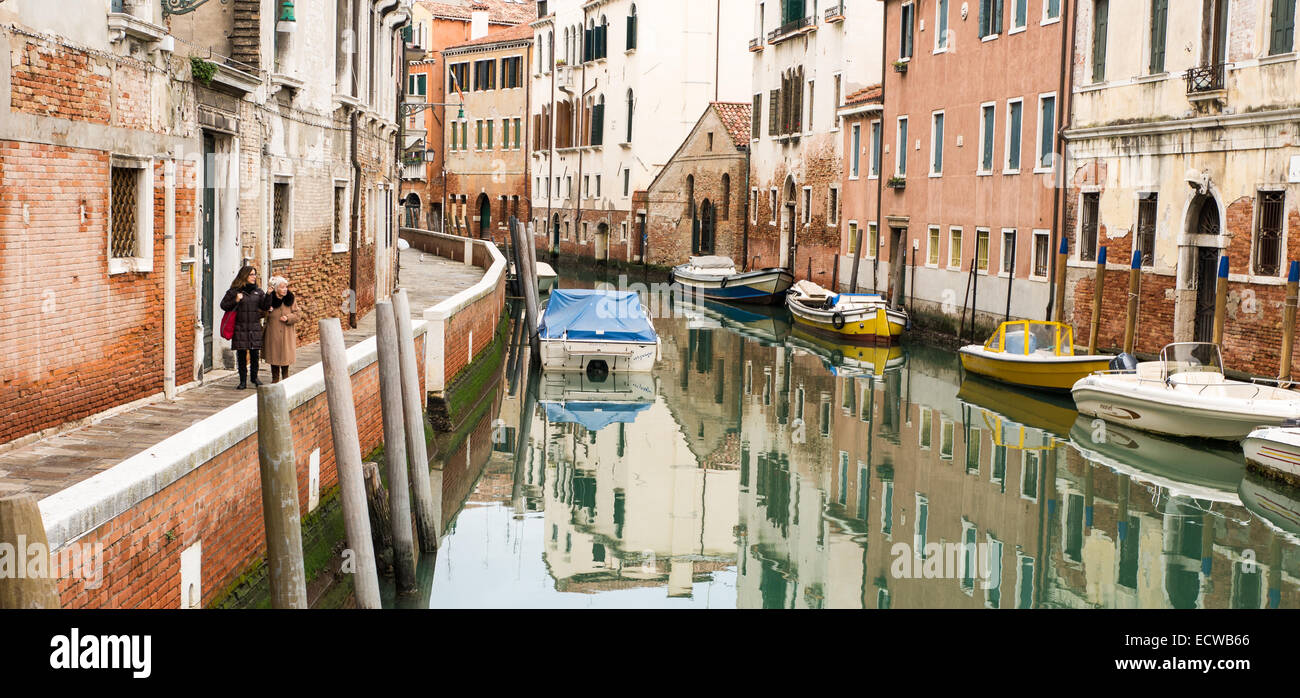 Boats, the main means of travel (along the canals) on th eisland ov Venice, Italy. Stock Photo