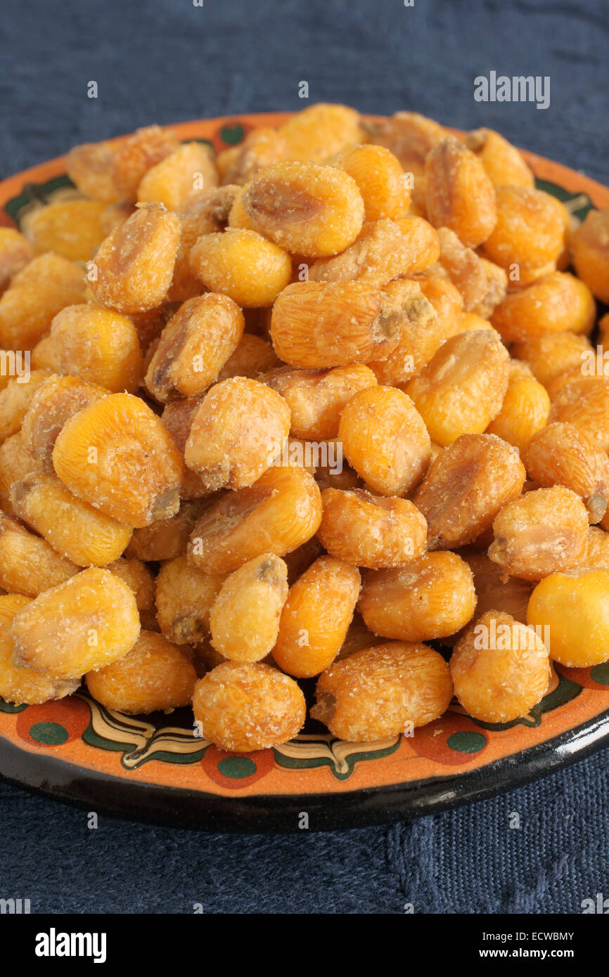 Corn Nuts a roasted or fried and seasoned maize snack known as Cancha in South America Stock Photo