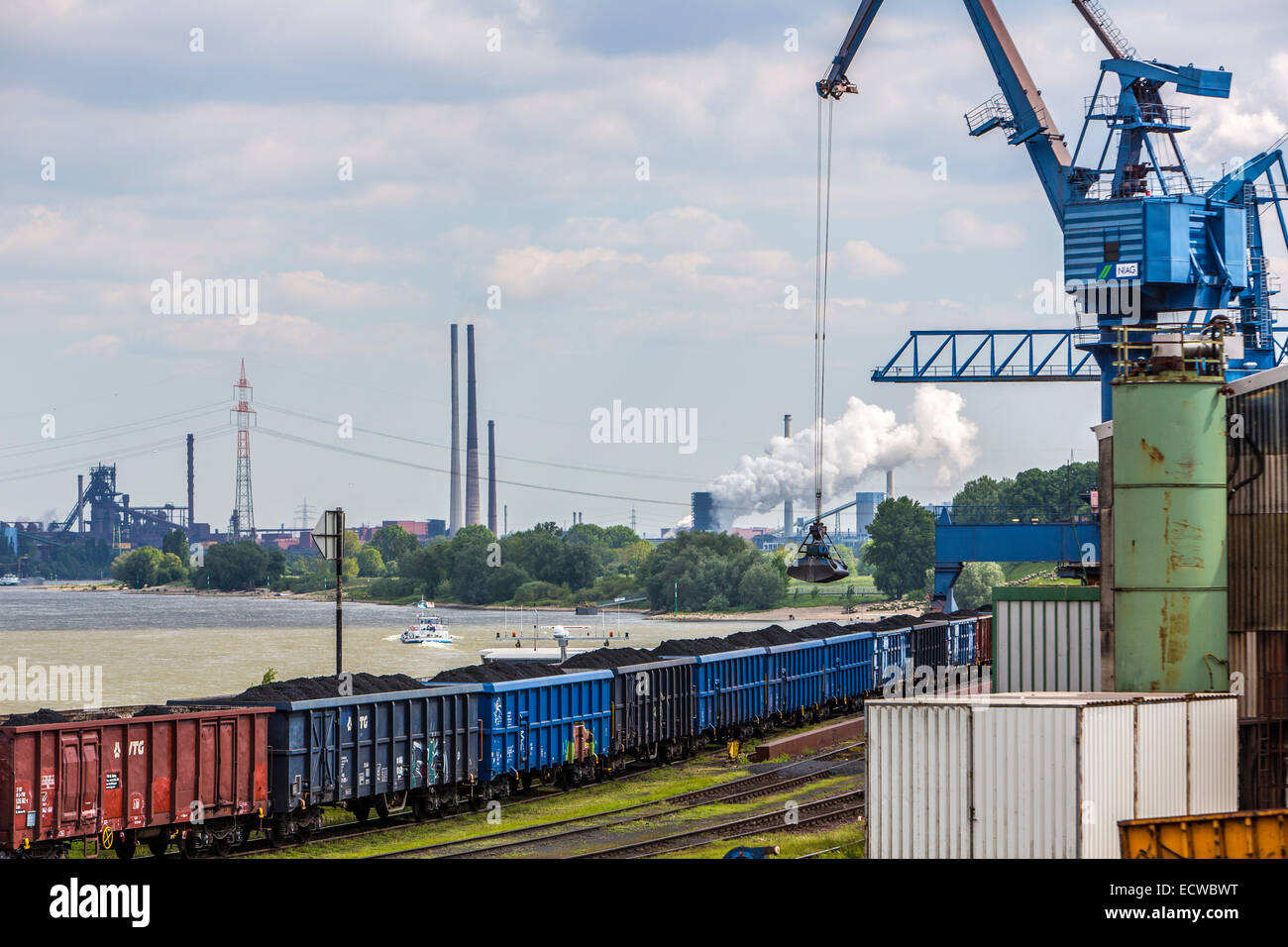 Coal loading in port Orsoy on the Rhine, across from Duisburg Walsum, Stock Photo