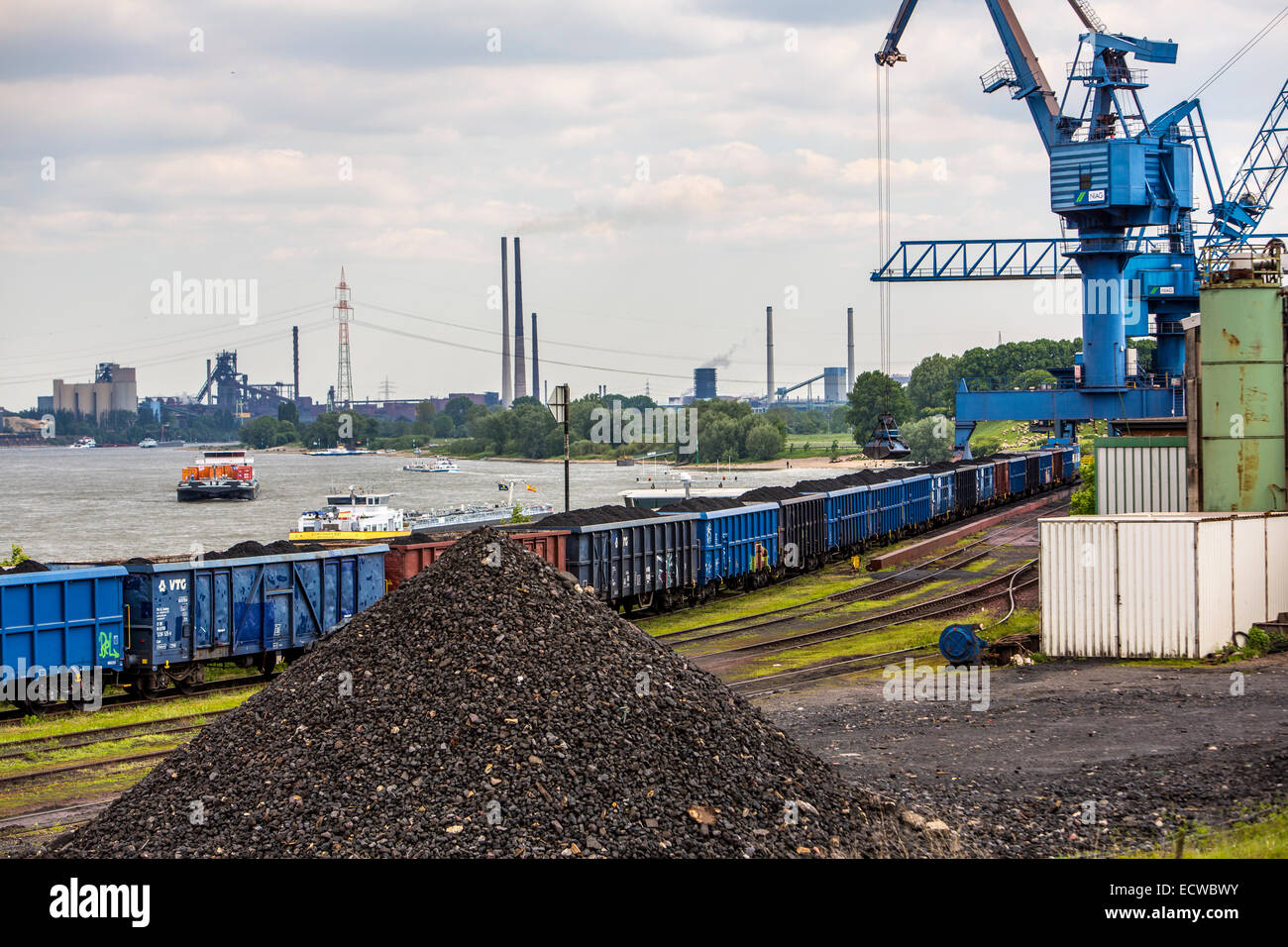 Coal loading in port Orsoy on the Rhine, across from Duisburg Walsum, Stock Photo