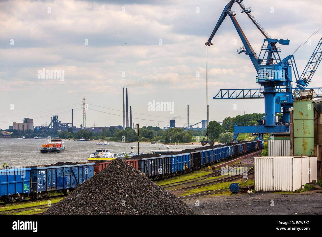 Coal loading in port Orsoy on the Rhine, across from Duisburg Walsum, Stock Photo