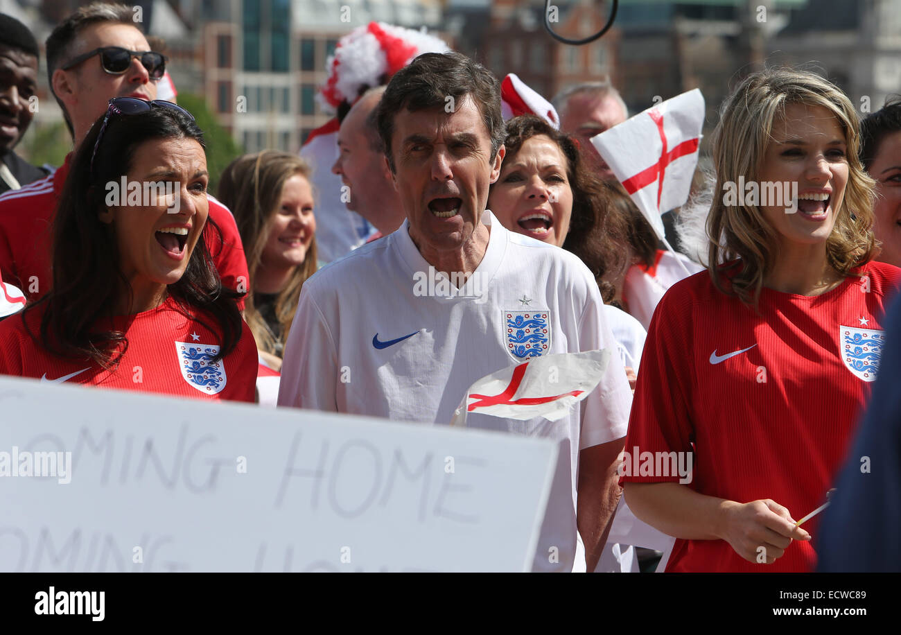 Susanna Reid and Charlotte Hawkins filming a football song outside ITV