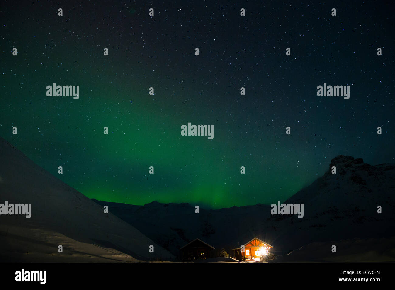 Skogafoss, Iceland. 18th Dec, 2014. Northern lights over Skogafoss waterfall, Iceland. © Dave Stevenson/Alamy Live News Stock Photo