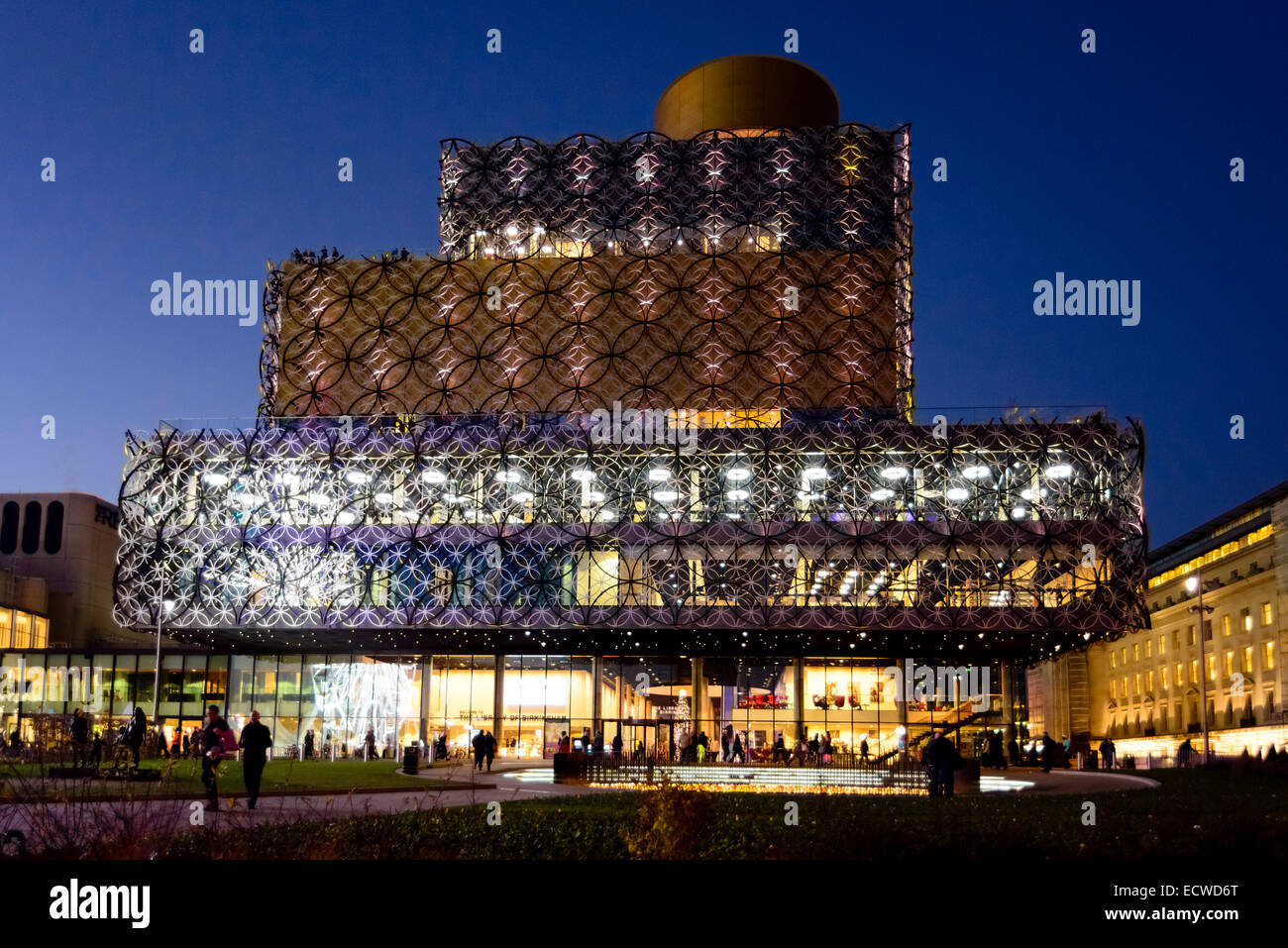 Birmingham Library at night, UK. Stock Photo