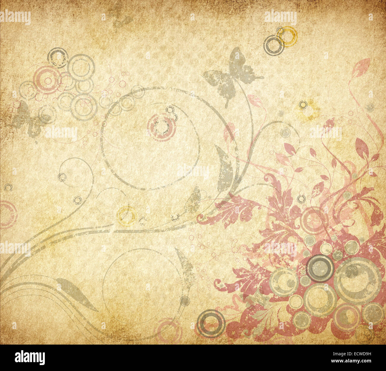 Old grunge paper background with floral patterns for the design Stock ...