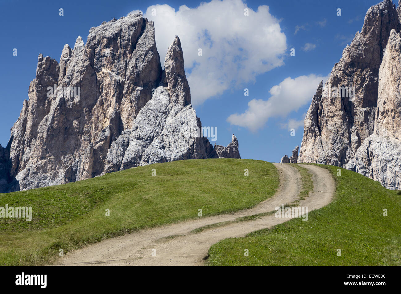 Mountain path in the Dolomites in summer season Stock Photo