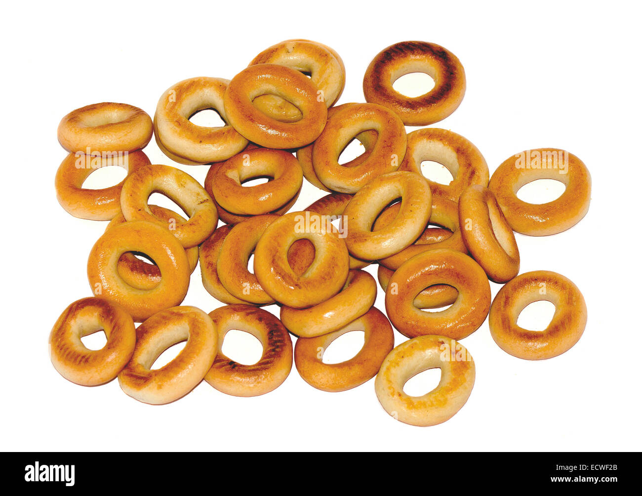 Many bagels on a white background isolated Stock Photo