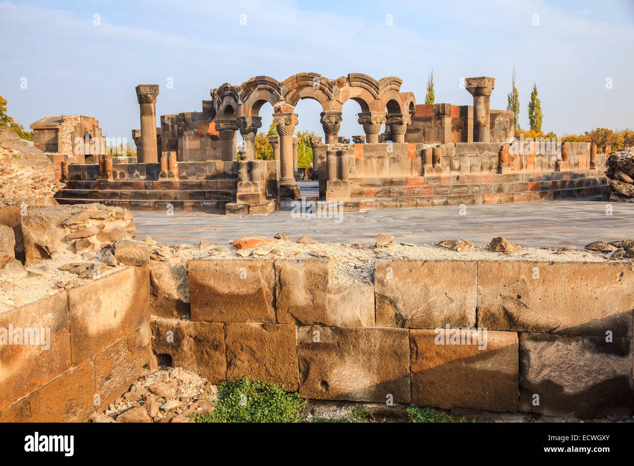 The view of ruins Zvartnots Cathedral in Echmiadzin, Armenia Stock Photo