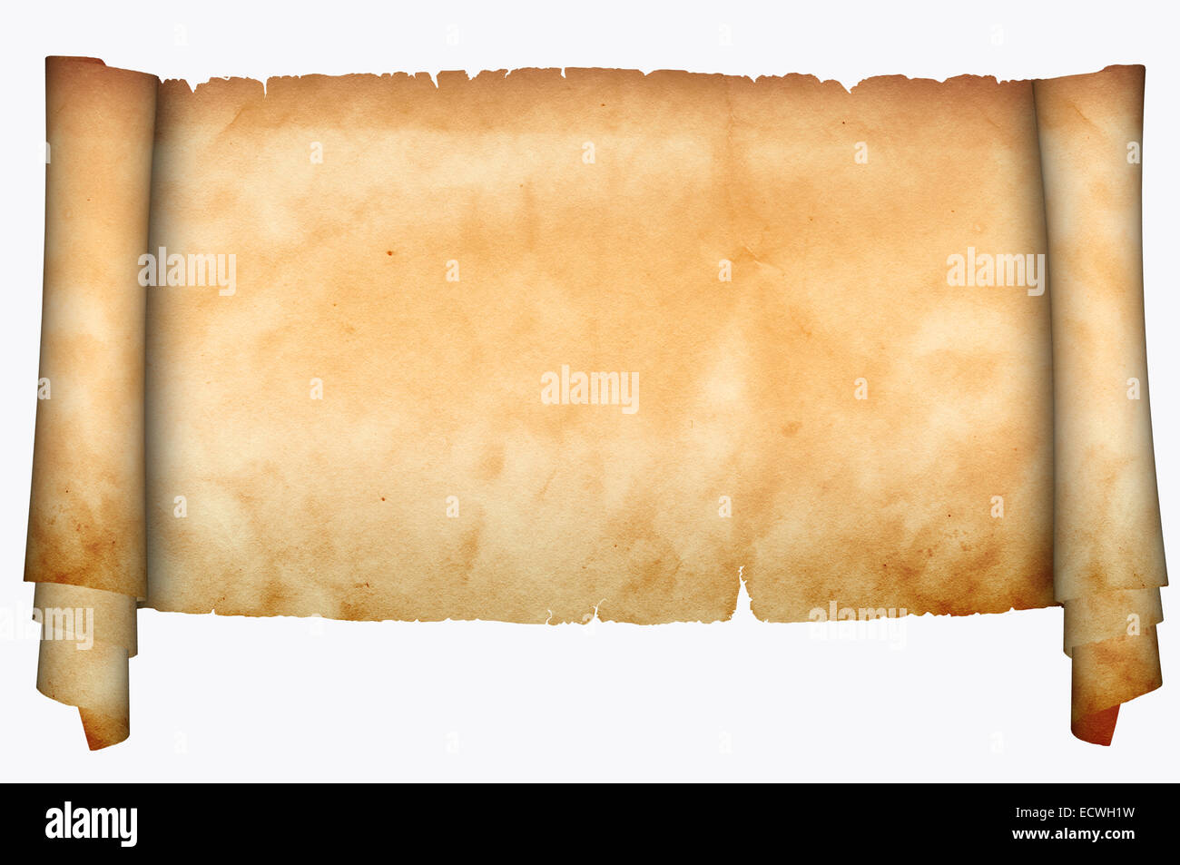Medieval scroll of parchment on a white background Stock Photo Alamy