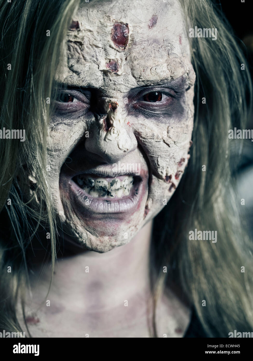 Zombie - Halloween costume with impressive special effects  makeup. Stock Photo