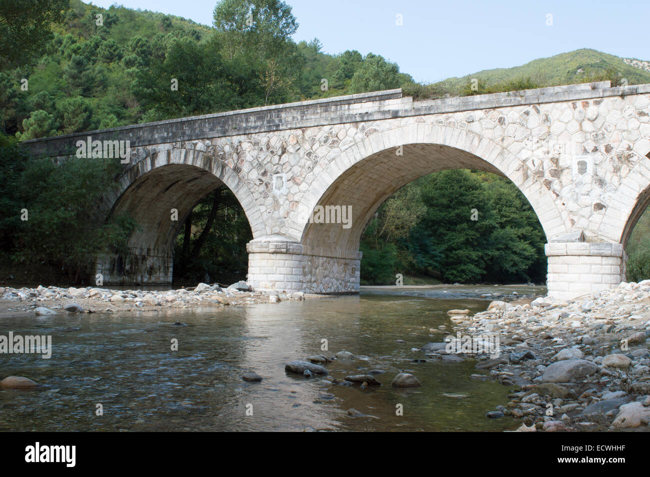 River side stone bridge Stock Photo