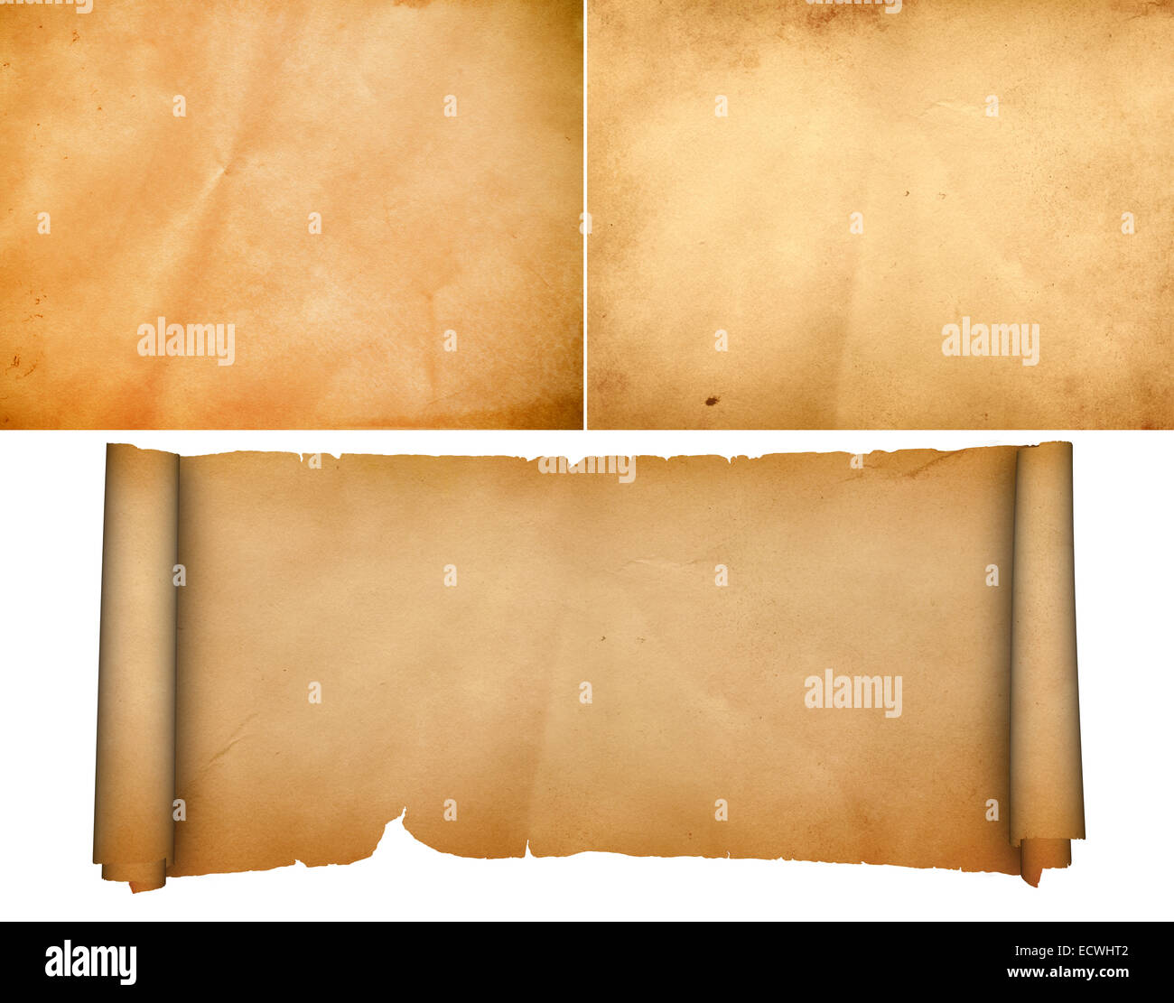 Medieval scroll of parchment and old paper texture for the design Stock