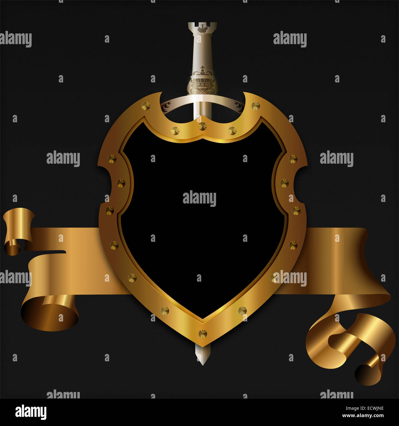 Gold Medieval Shield With Sword And Gold Banner For The Design