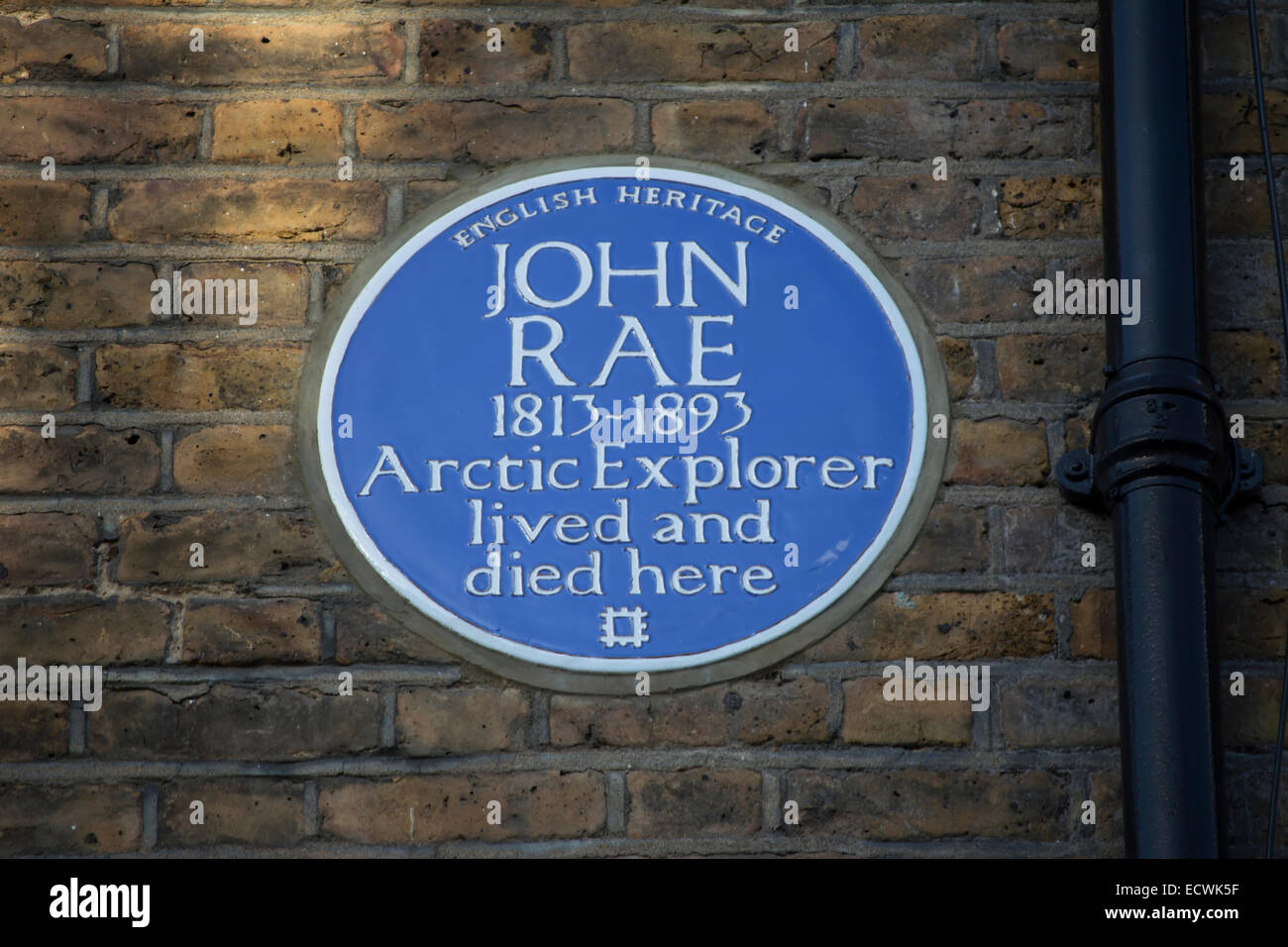 english heritage blue plaque marking a home  and death site of arctic explorer john rae, kensington, london, england Stock Photo