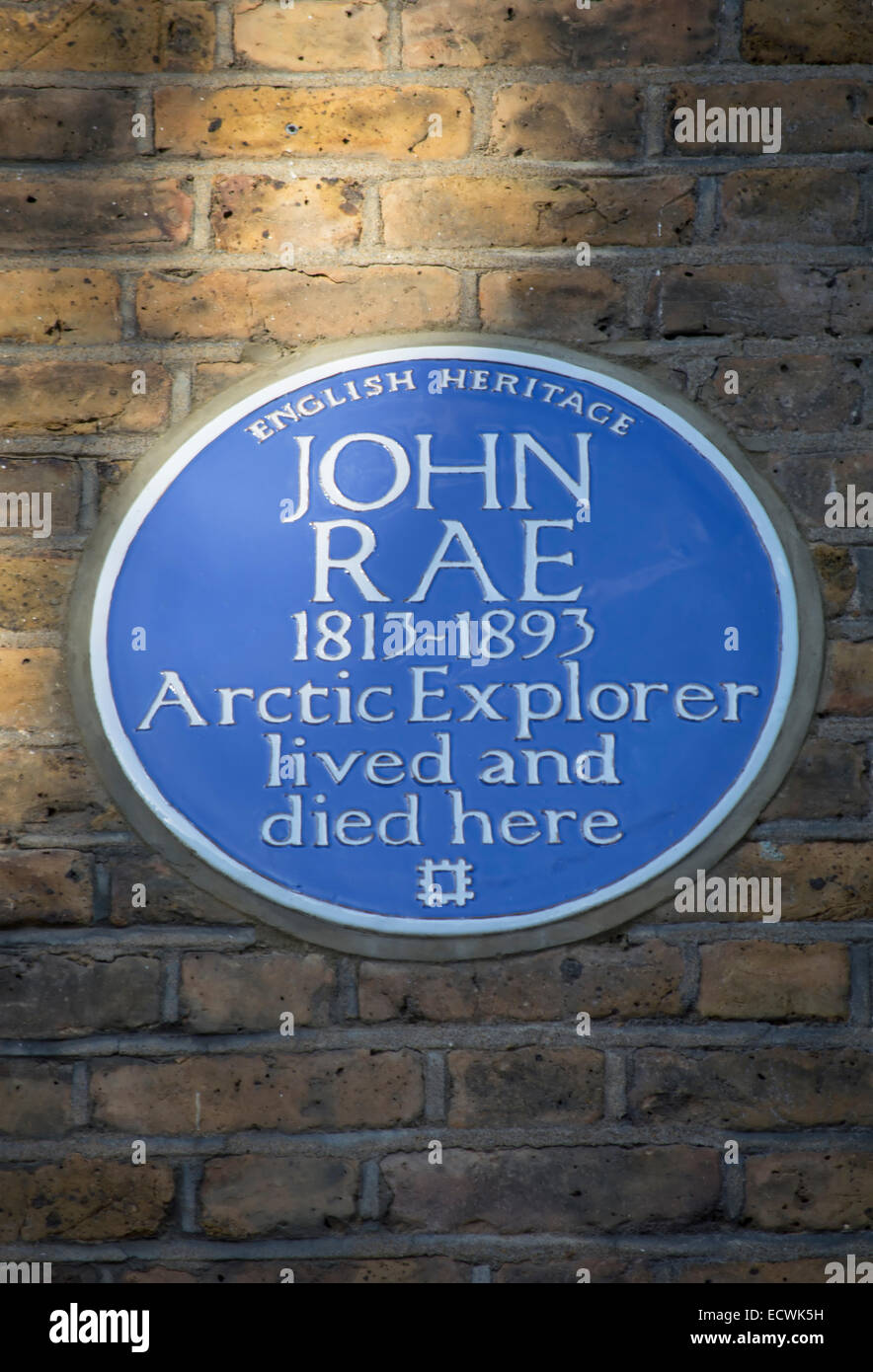 english heritage blue plaque marking a home  and death site of arctic explorer john rae, kensington, london, england Stock Photo