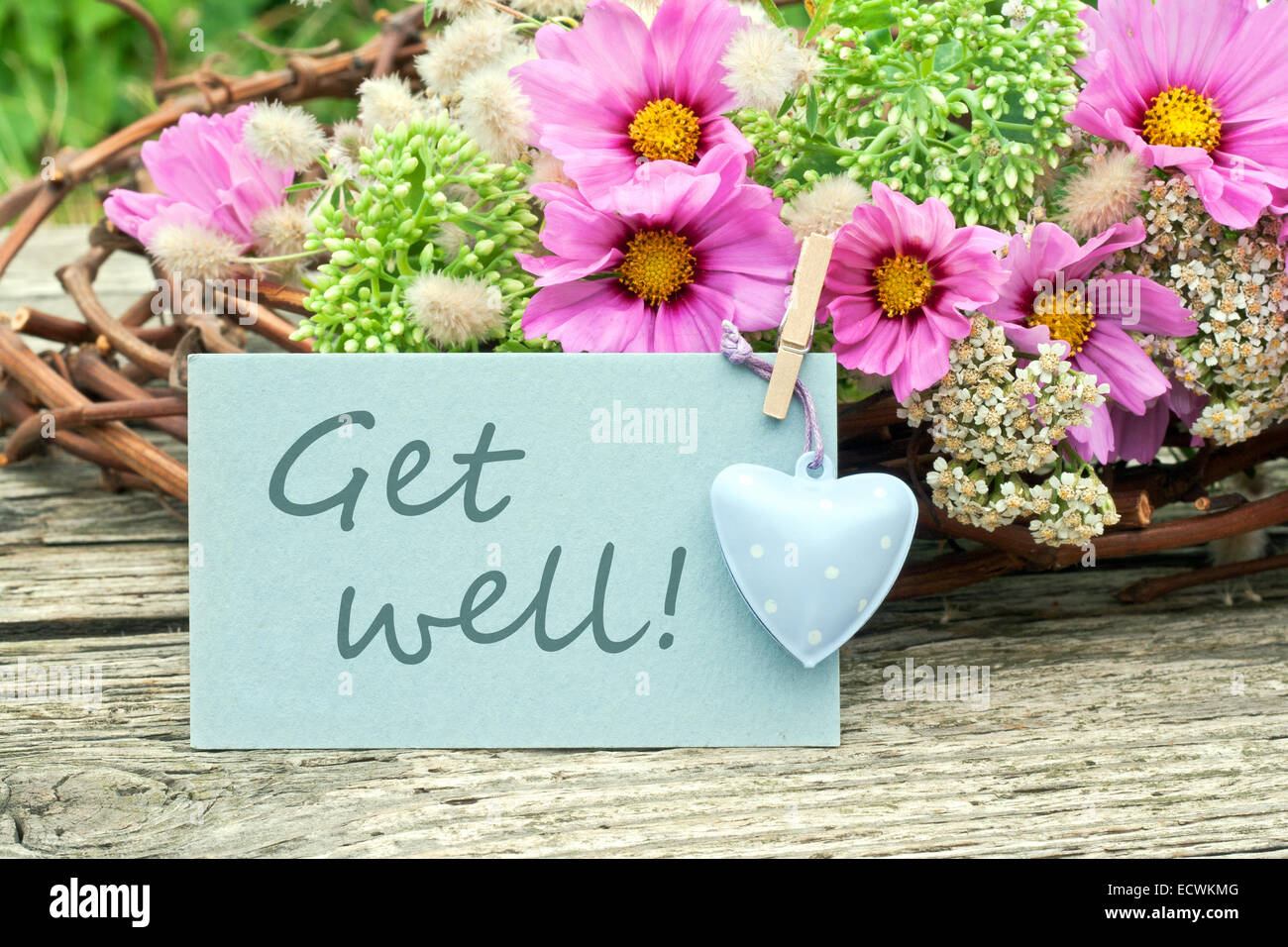 English card with the text get well Stock Photo