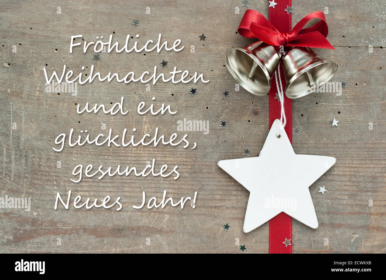 German Christmas Card With White Star And Bells Stock Photo Alamy