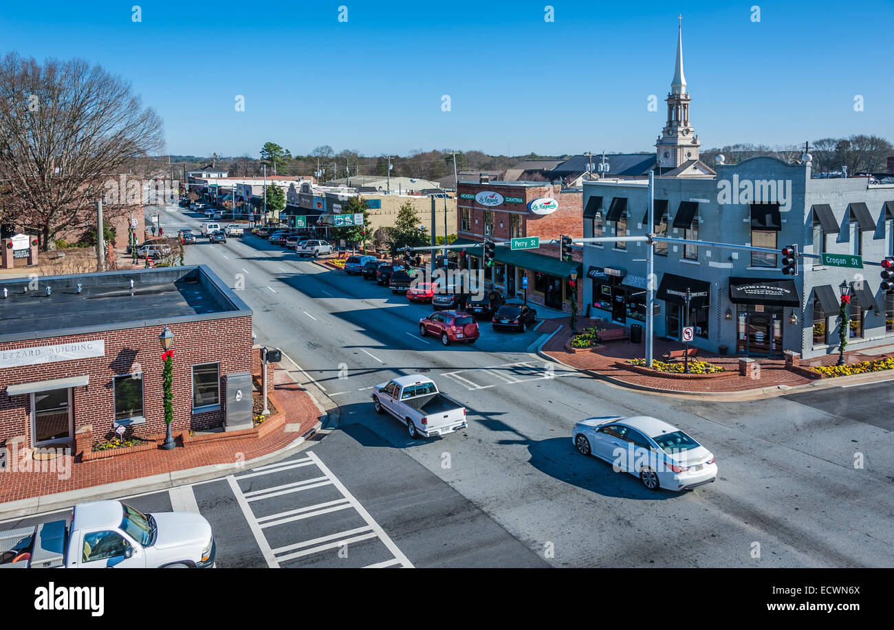 Elevated view of downtown Lawrenceville, Georgia. USA. Stock Photo