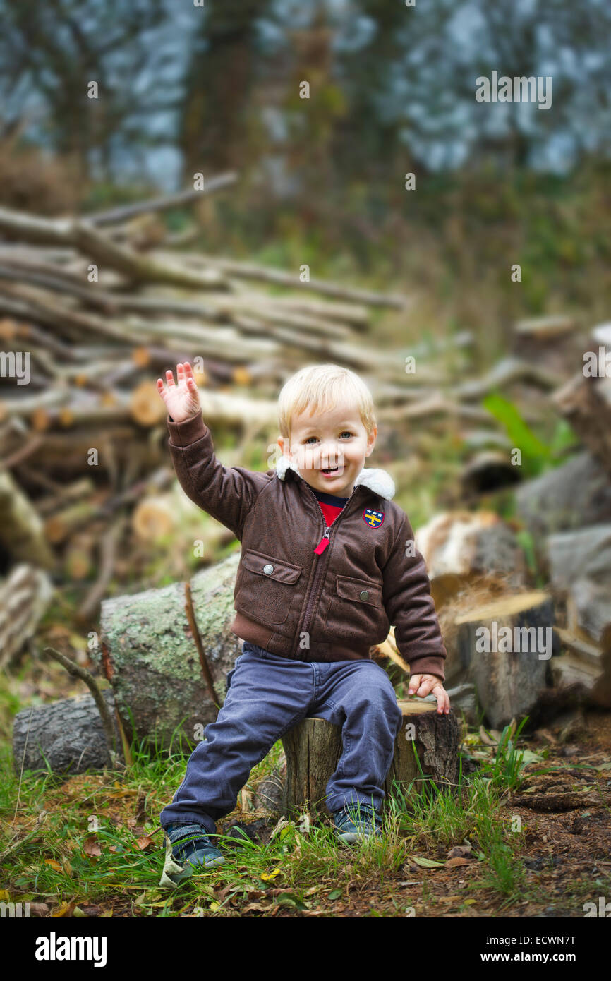 Little boy waving Stock Photo