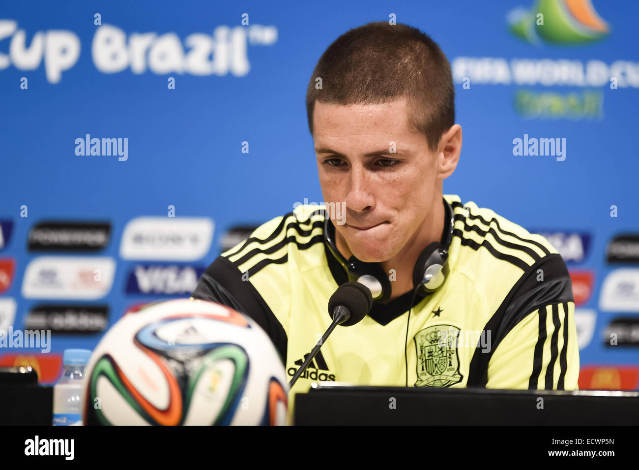 2014 FIFA World Cup - Spain - Press Conference  Featuring: Fernando Torres Where: Rio de Janeiro, Brazil When: 17 Jun 2014 Stock Photo
