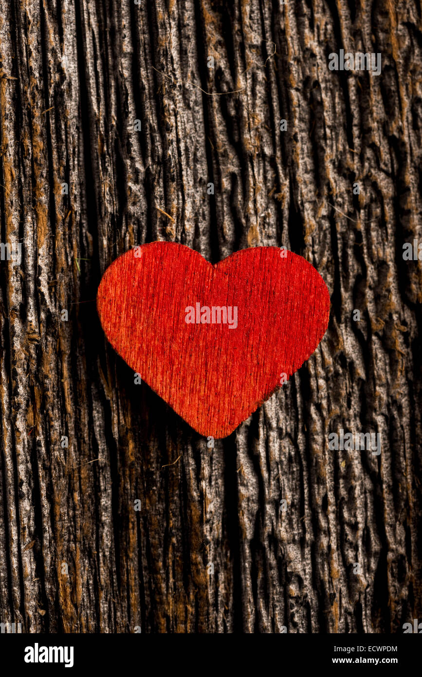 Wood red heart set on rustic wood with selective focus Stock Photo - Alamy