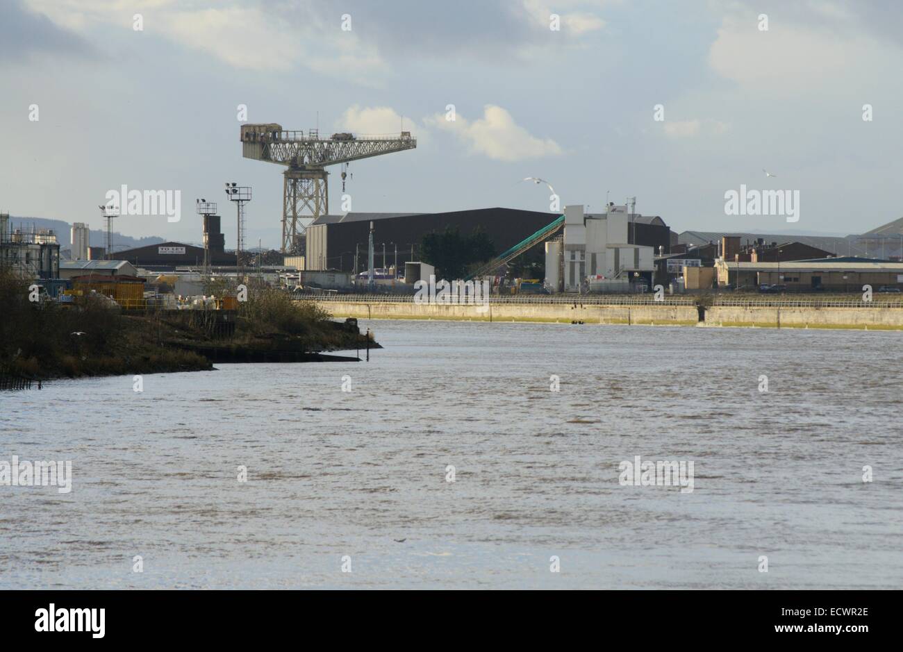 Industrial waterfronts on the River Clyde in Glasgow, Scotland Stock