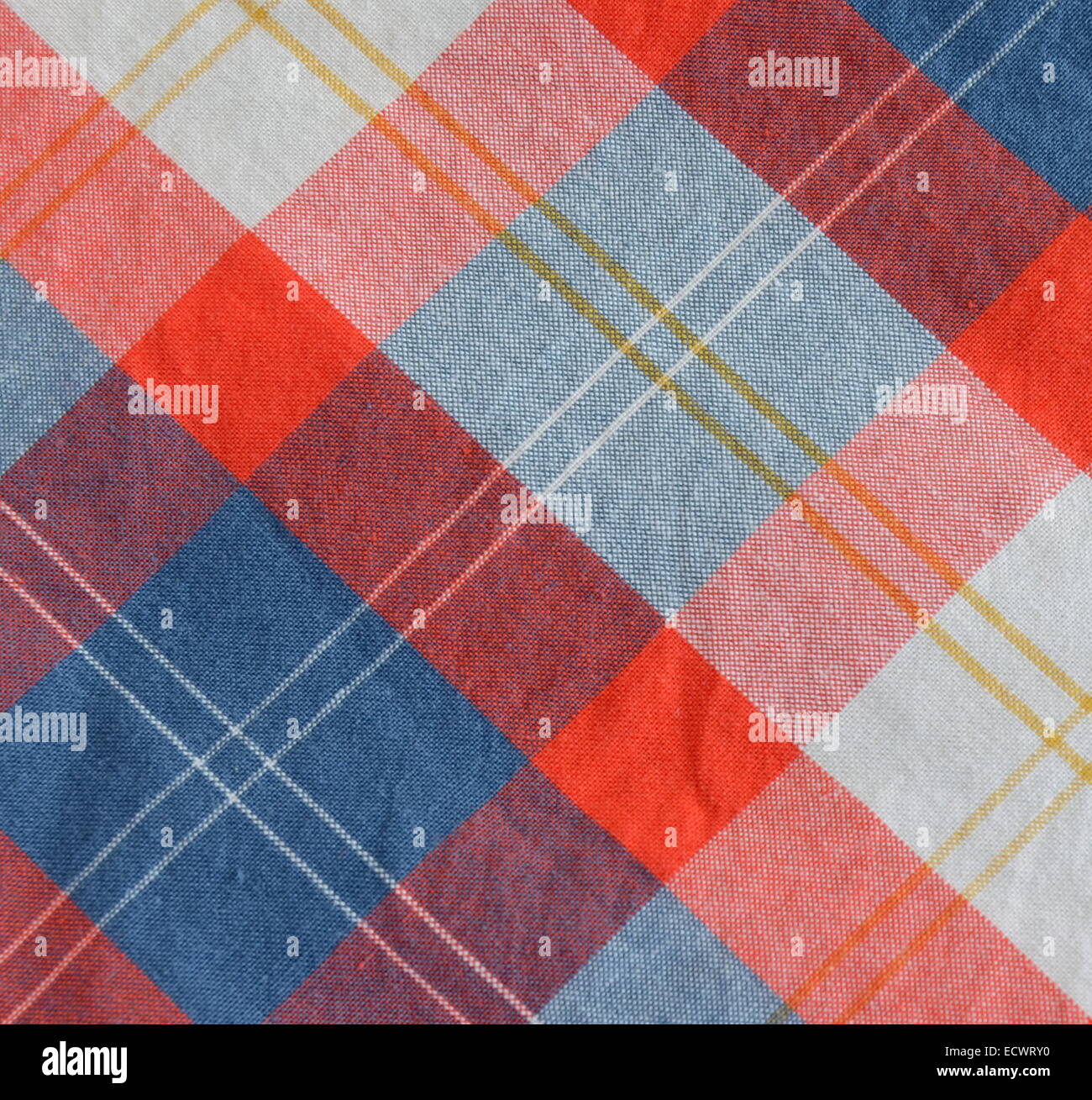Red, Blue And White Plaid Table Cloth Stock Photo